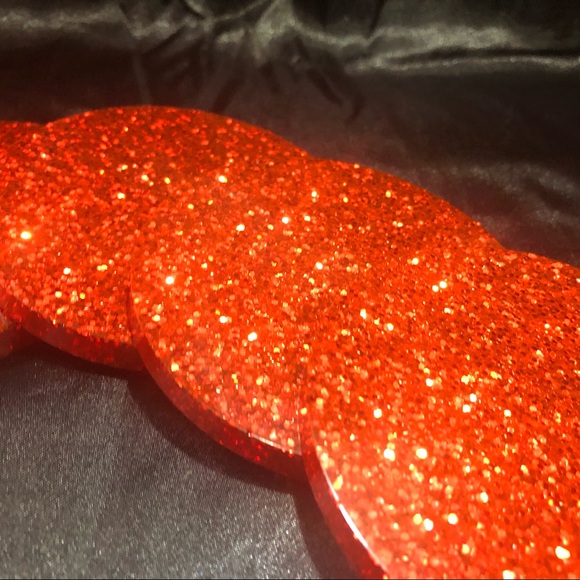 Red Glitter Coaster Set Resin Glam For Home Decor or Holiday / Christmas - Picture 12 of 17